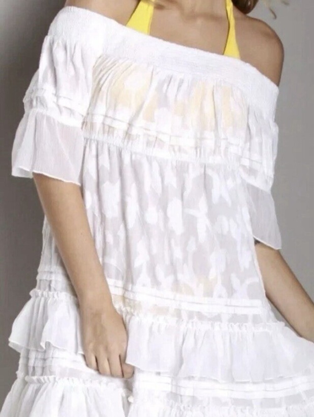Free People Beach Cover Up Dress Size XSmall Gauze Sheer Tiered Off Shoulder